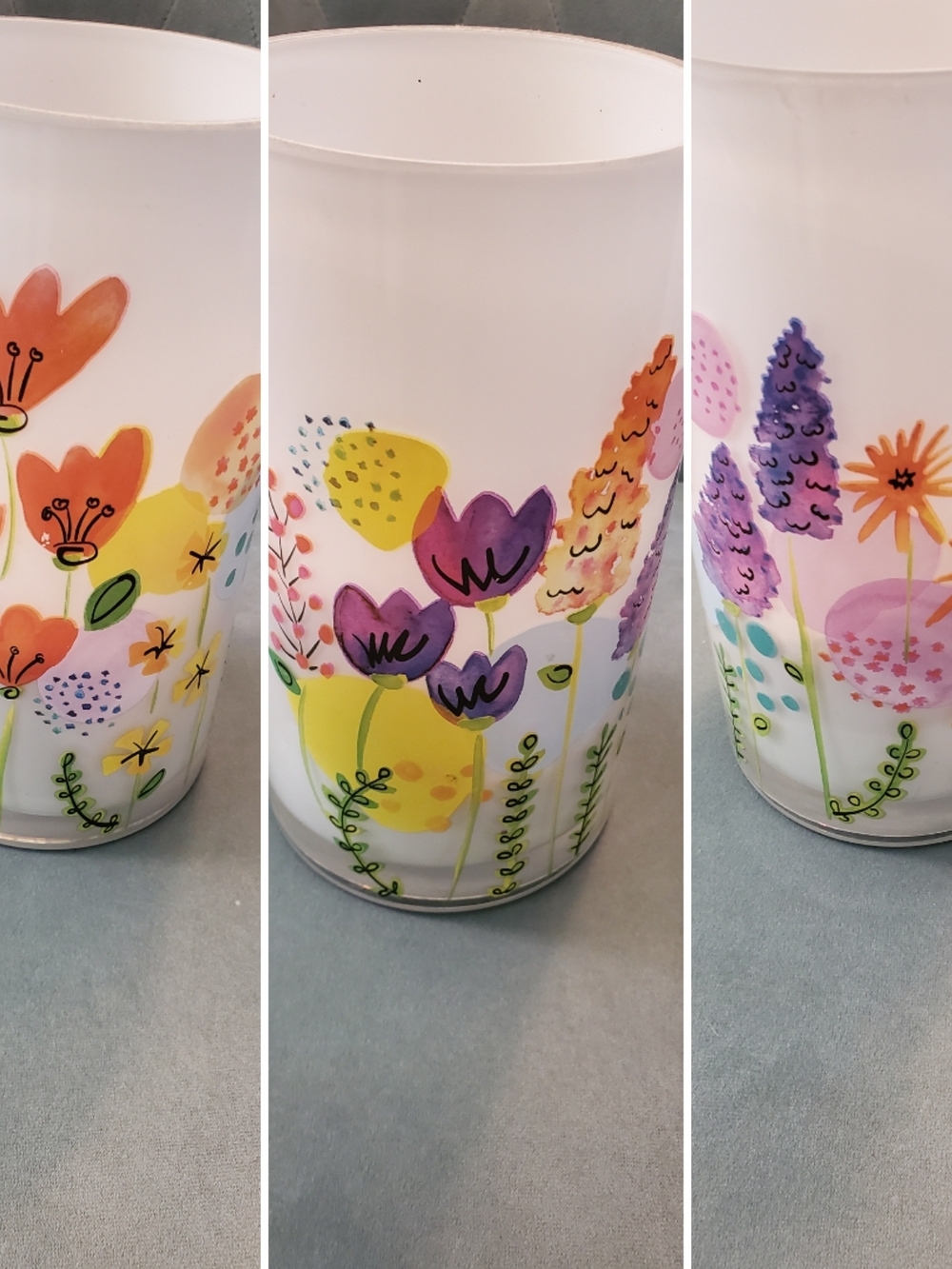 1 Hand-Painted Floral Frosted Vase in Multicolor